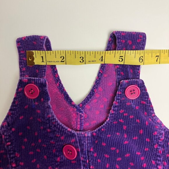 Vintage Purple Corduroy Overalls w/ Pockets Pink Bows, Buttons & Conffetti Print - Picture 11 of 11